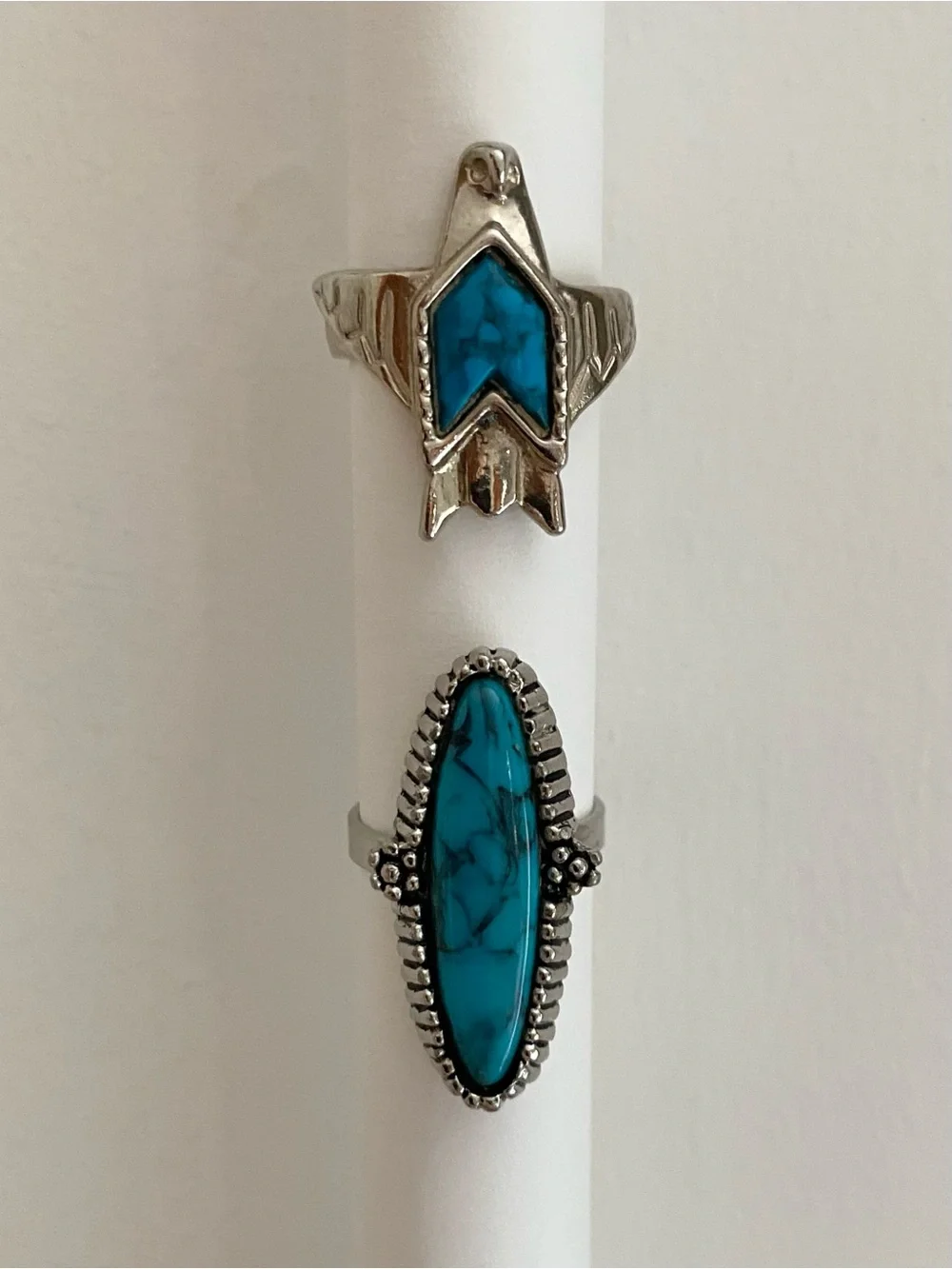 Vintage Faux Turquoise Ring Lot Thunderbird & Oval